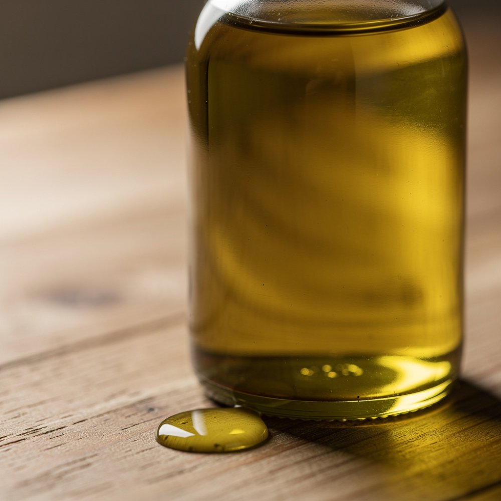 Fľaštička s konopným olejom na drevenom podklade Fľaštička s konopným olejom na drevenom podklade