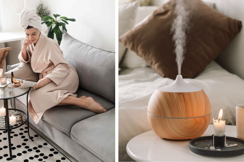 Domáca aromaterapia s esenciálnymi olejmi – odpočinok, difuzér, sviečky a relax po jedle