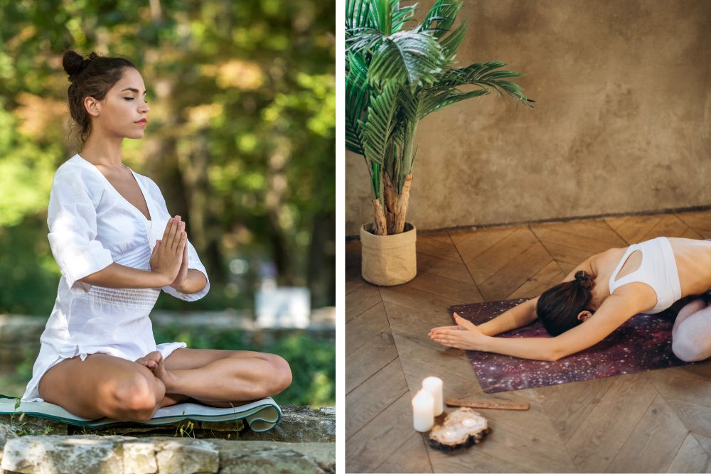 Relaxačná scéna s kadidlovým olejom - difuzér, sviečky a meditačný priestor
