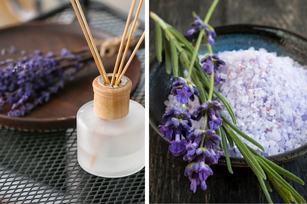 Levanduľové kvety a esenciálny olej na domácu aromaterapiu a starostlivosť o pokožku